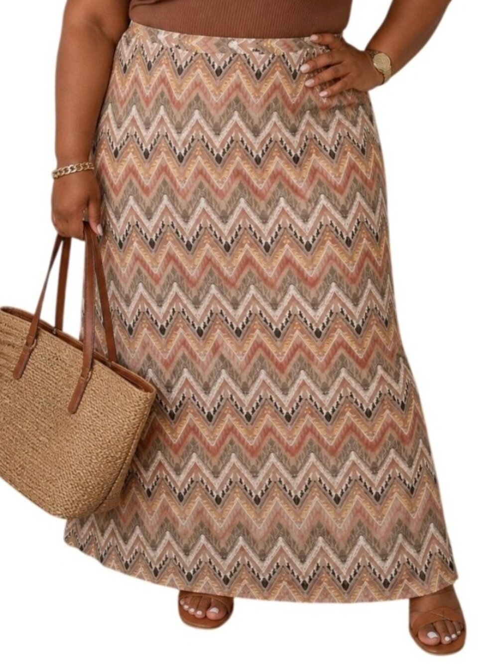 Daniel Rainn Plus Size 3X Maxi Skirt Chevron Print Multicolor Boho Elastic Waist